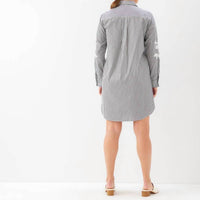 Karen Kane - Roll-Tab Stripe Embroidered Shirtdress