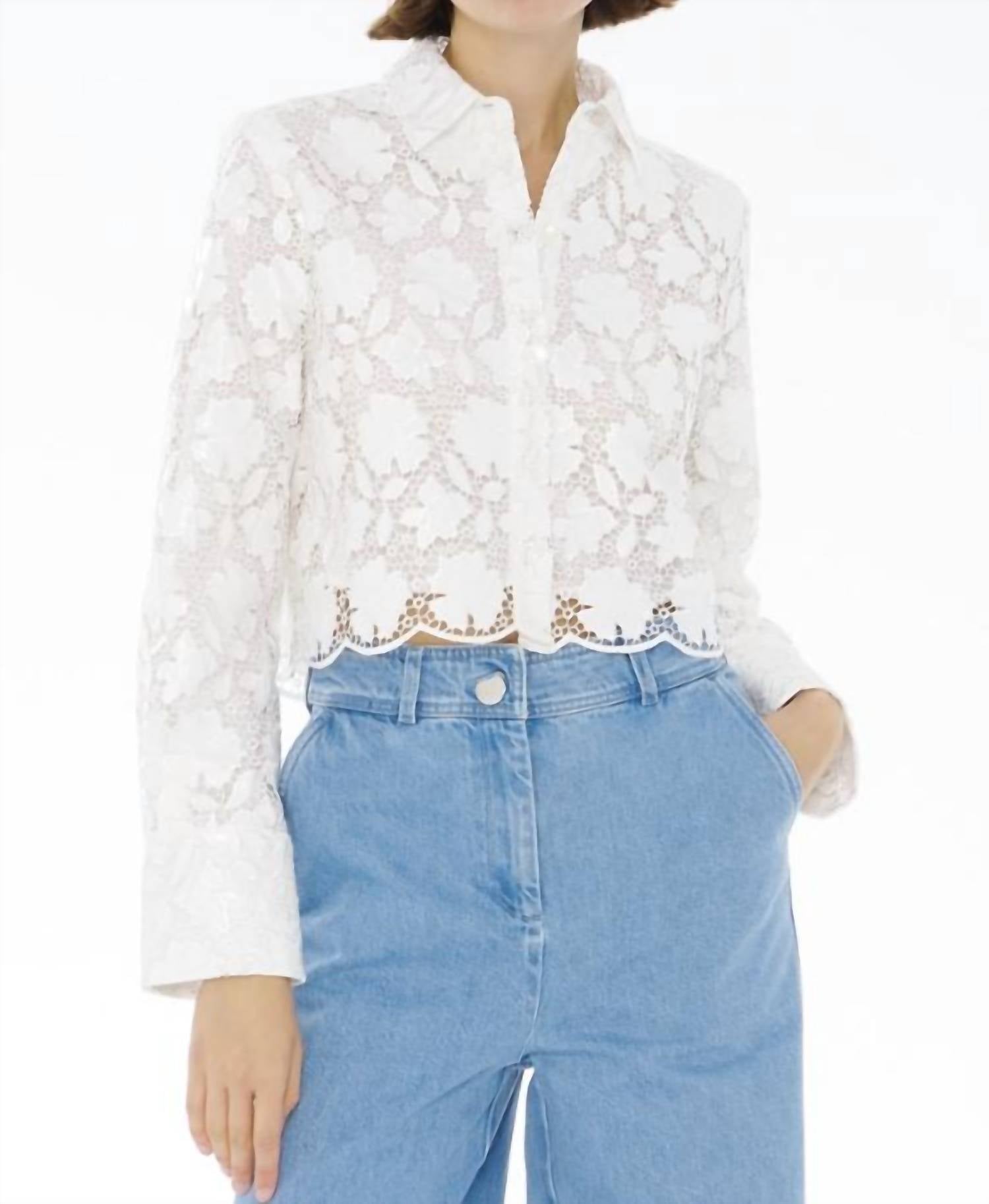 TOCCIN Beatrix Collared Button Front Top in optic - women's blouse - detail view