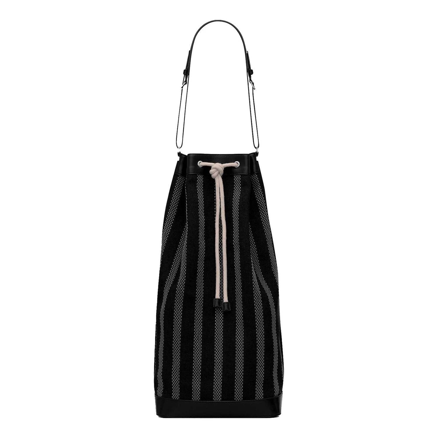 Saint Laurent - Women's Canvas Leather Trim Oversized Drawstring Bucket Bag