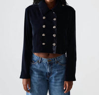 STEVE MADDEN Tonia Velvet Button Blazer in indigo haze - women's jacket