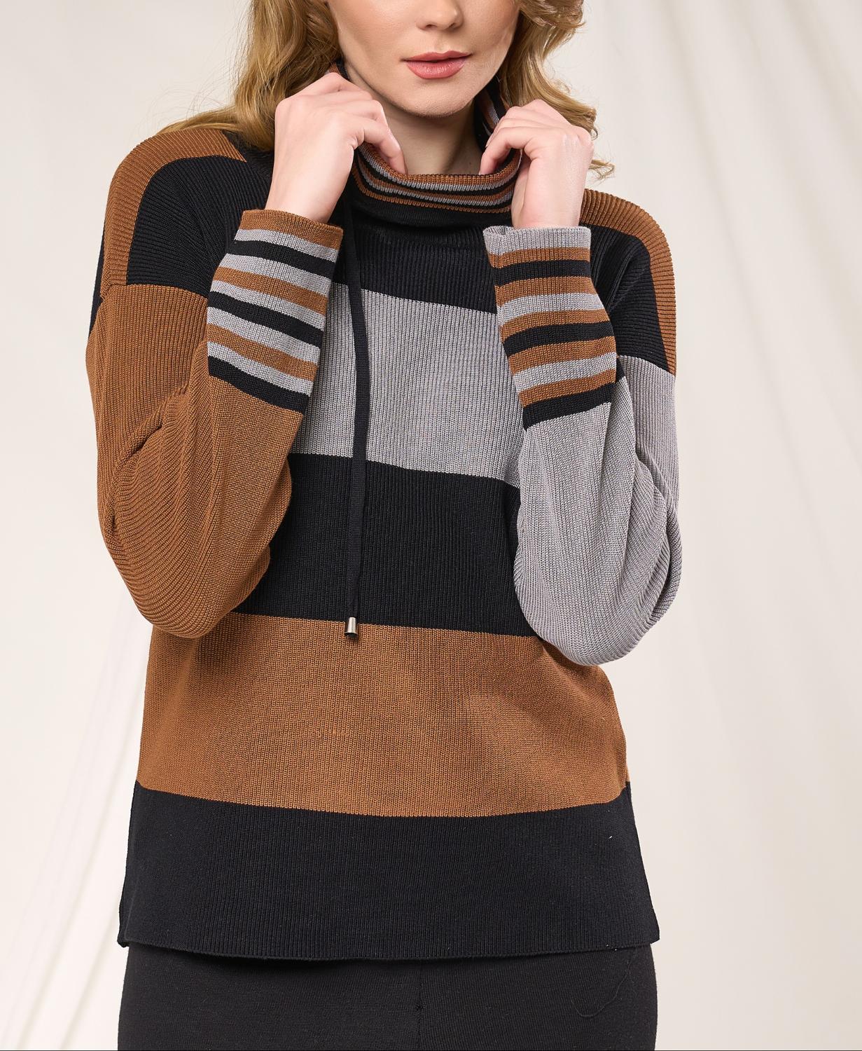 Angel Apparel Cowl Neck Stripe Sweater in black multi - women's sweater