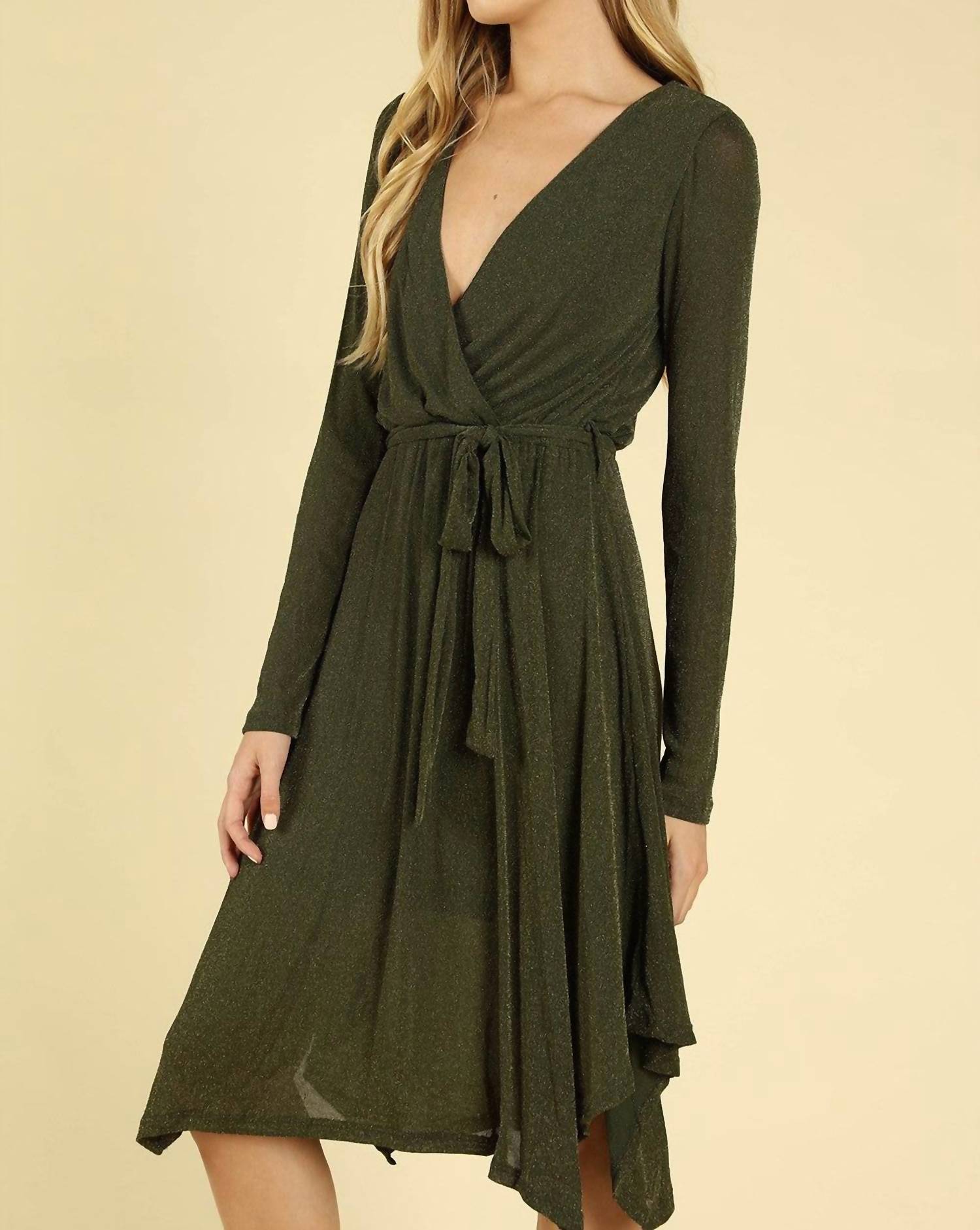 Honey Punch - Shimmering Long Sleeve Wrap Dress