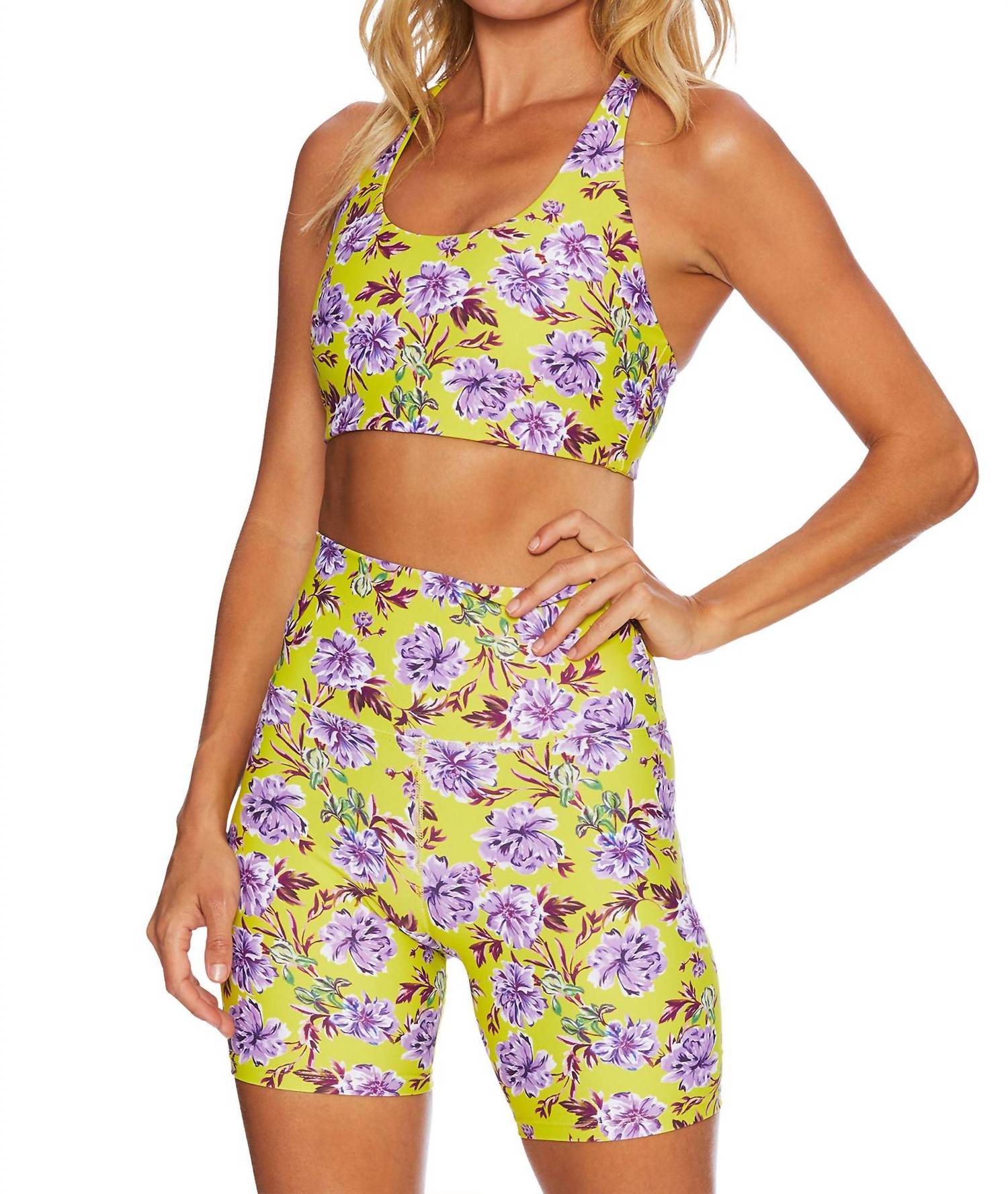 Beach Riot Bike Short in lime punch gardenias - women's shorts - alternate view