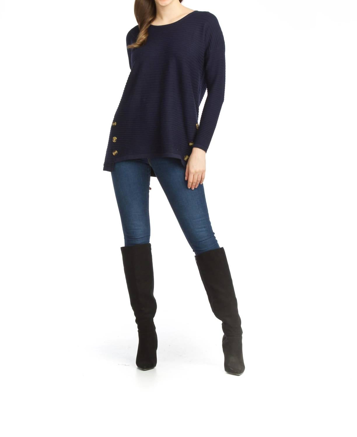 Papillon - Soft Ribbed Sweater With Side Button Detail