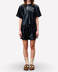 FRNCH Bazin Faux Leather Top in noir - women's blouse