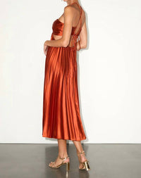 Lulus - Women's Aerin Satin Pleated Cutout Midi Dress