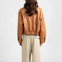 Elle Grey - Collarless Vintage Leather Jacket