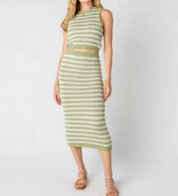 Miou Muse - Cucumber Lime Knit Bodycon Midi Skirt