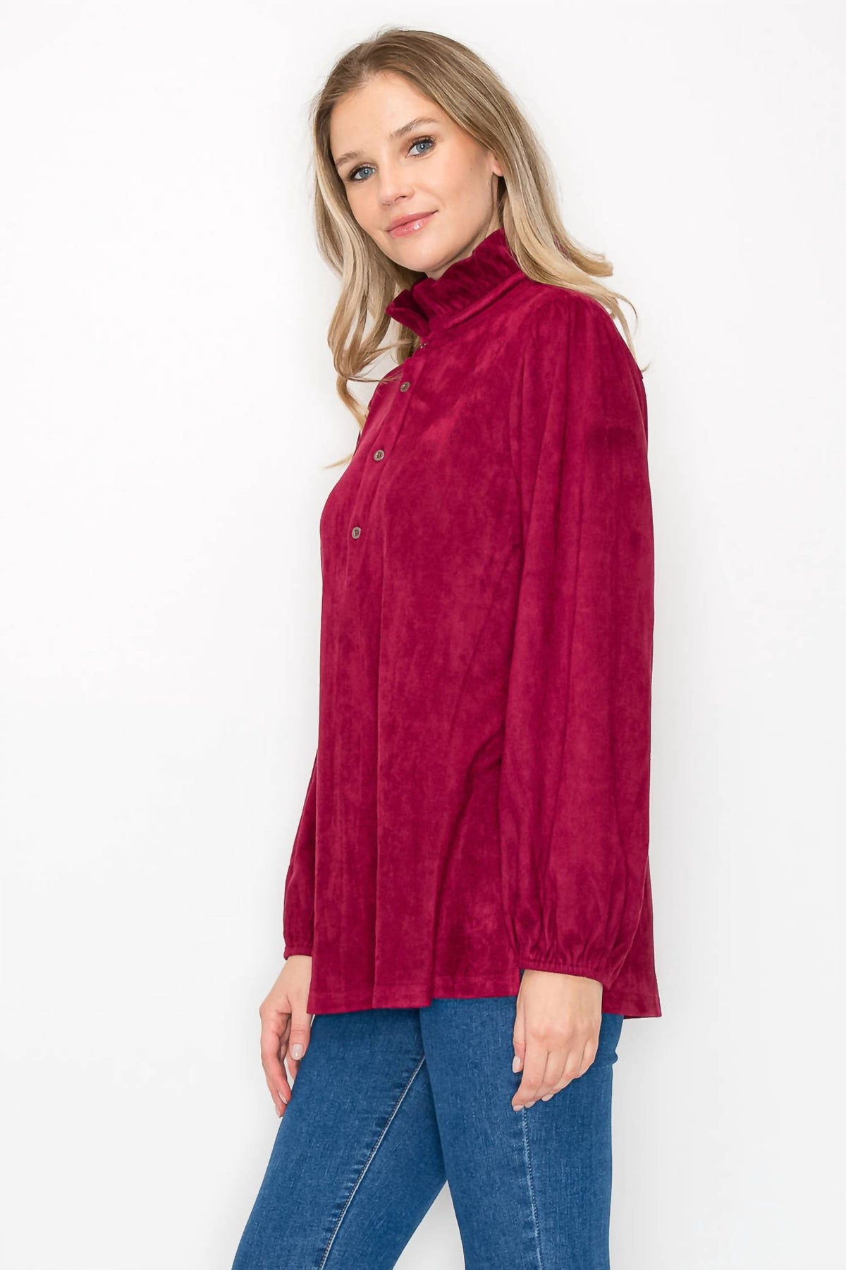 Joh - Willabella Suede Top With Ruffled Collar
