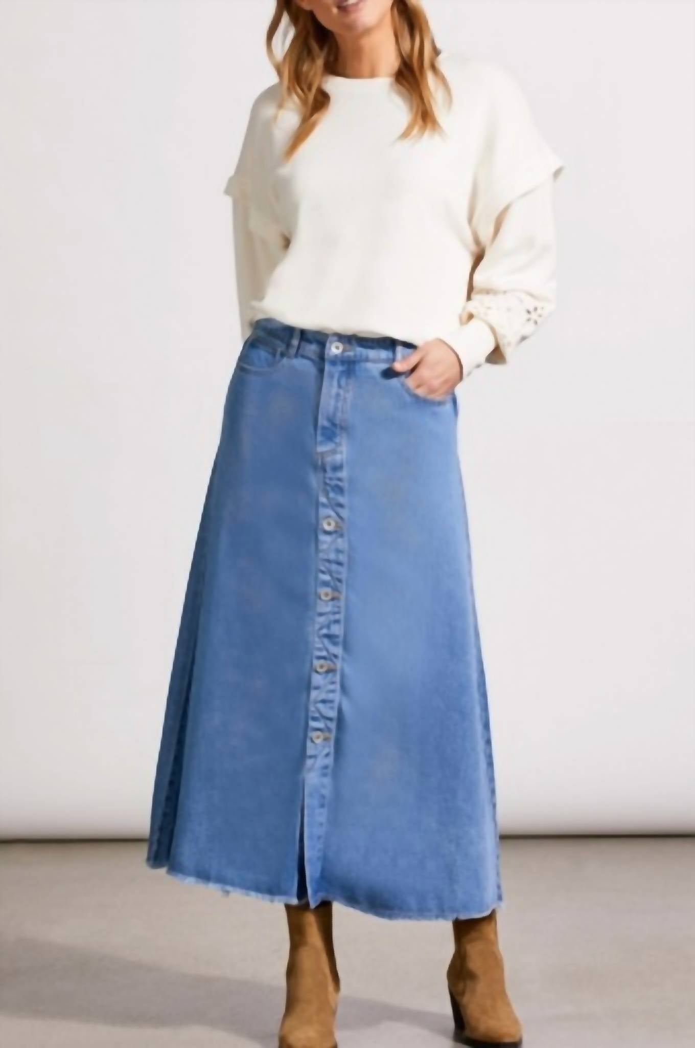 Tribal - Button Down Flowy Midi Skirt With Pockets