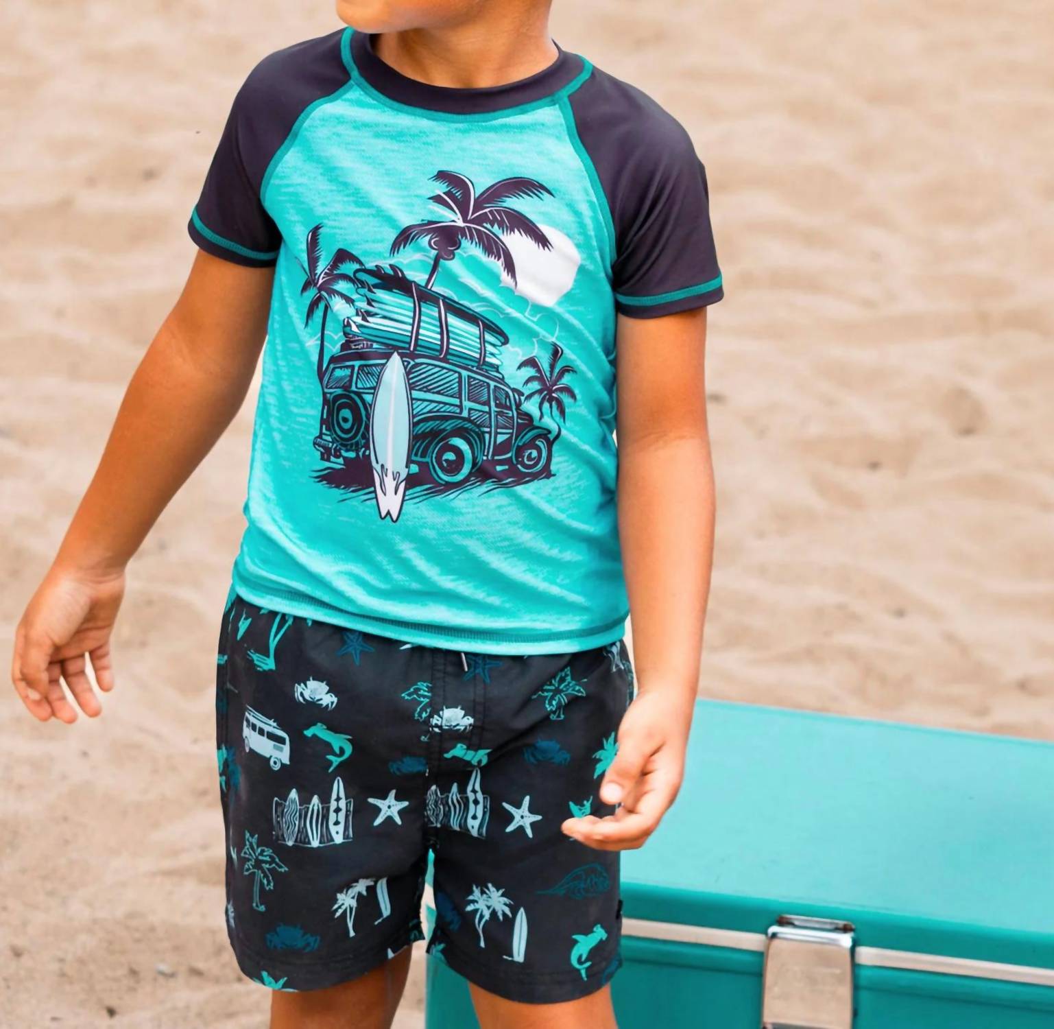 Deux Par Deux - Boy's Printed Beach Swim Trunks
