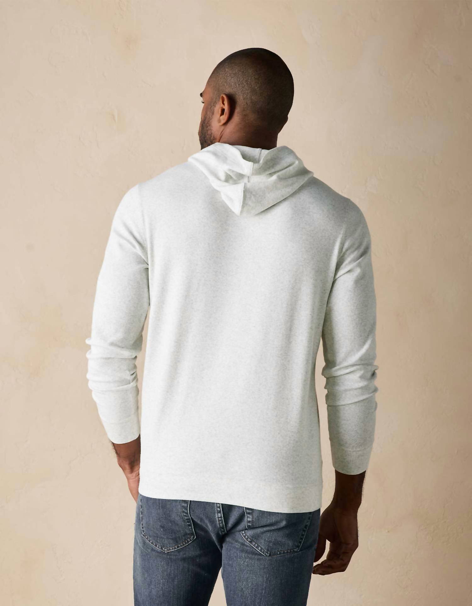The Normal Brand Puremeso Essential Long Sleeve Hoodie in stone - men's shirt - detail view