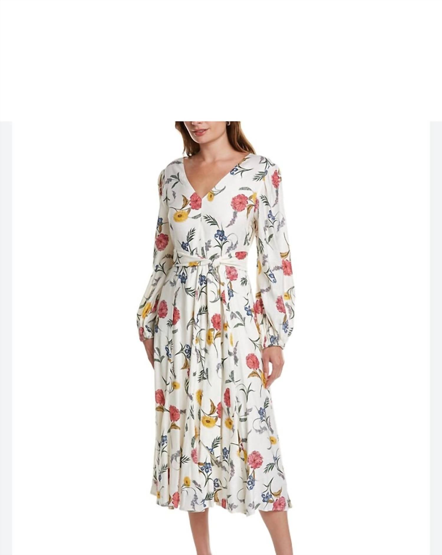 Elie Tahari - French Garden Linen A Line Midi Dress