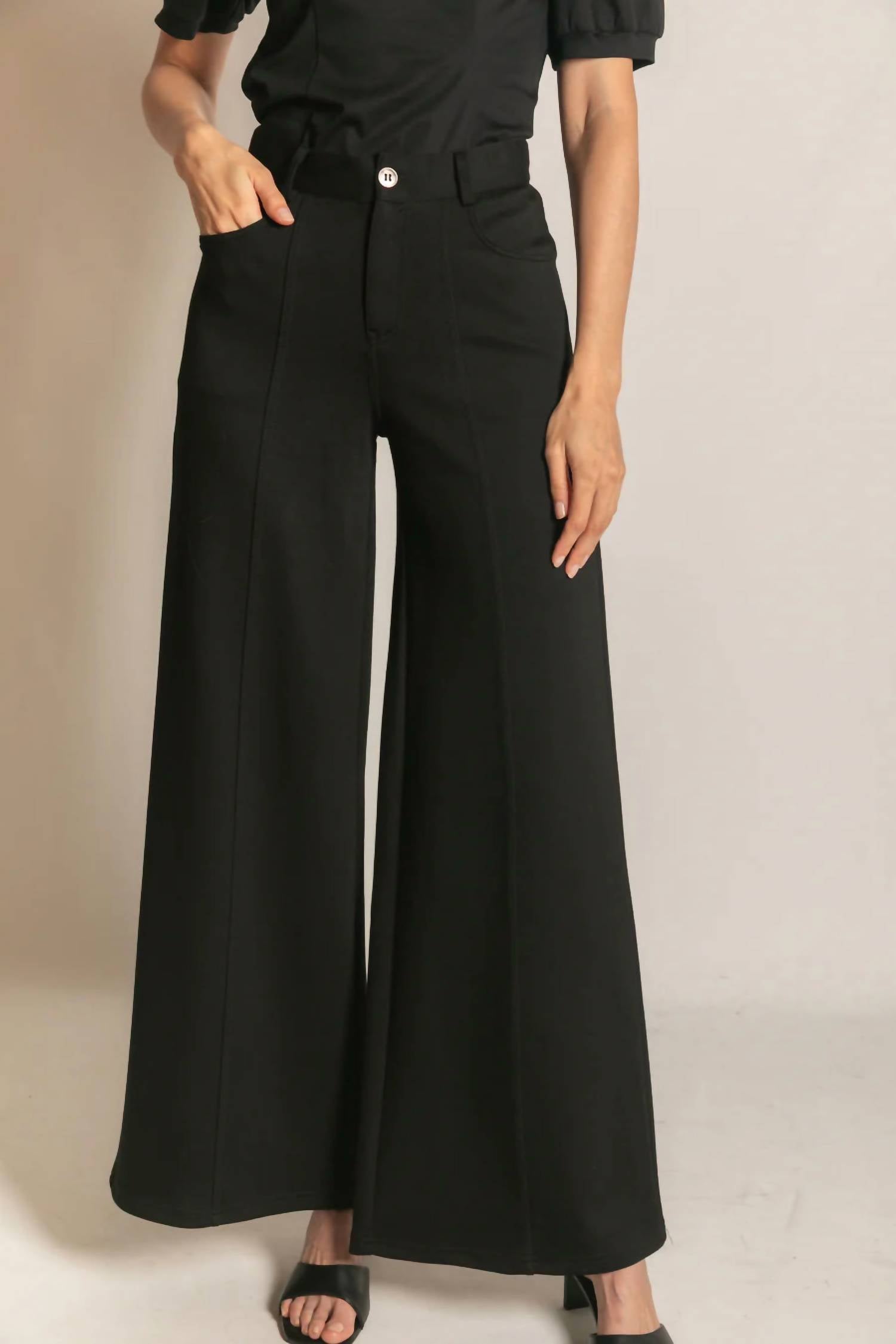 P.CILL Modal Pleated Wide Leg Trouser in black - women's pants - view 4
