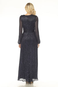 Joseph Ribkoff - Metallic Wrap V-neck Maxi Evening Dress