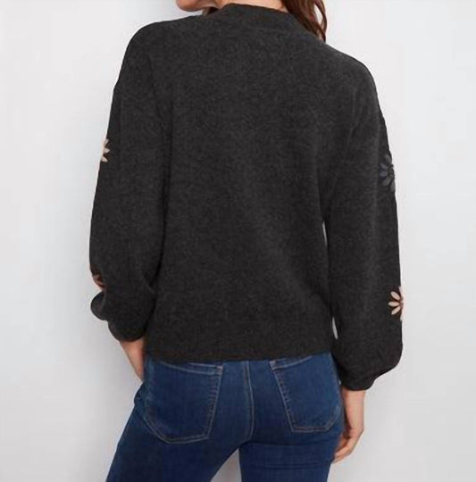 Charlie B - Mock Neck Sweater With Floral Embroidery