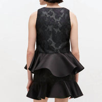 Ganni - Satin Cloque Sleeveless Peplum Blouse