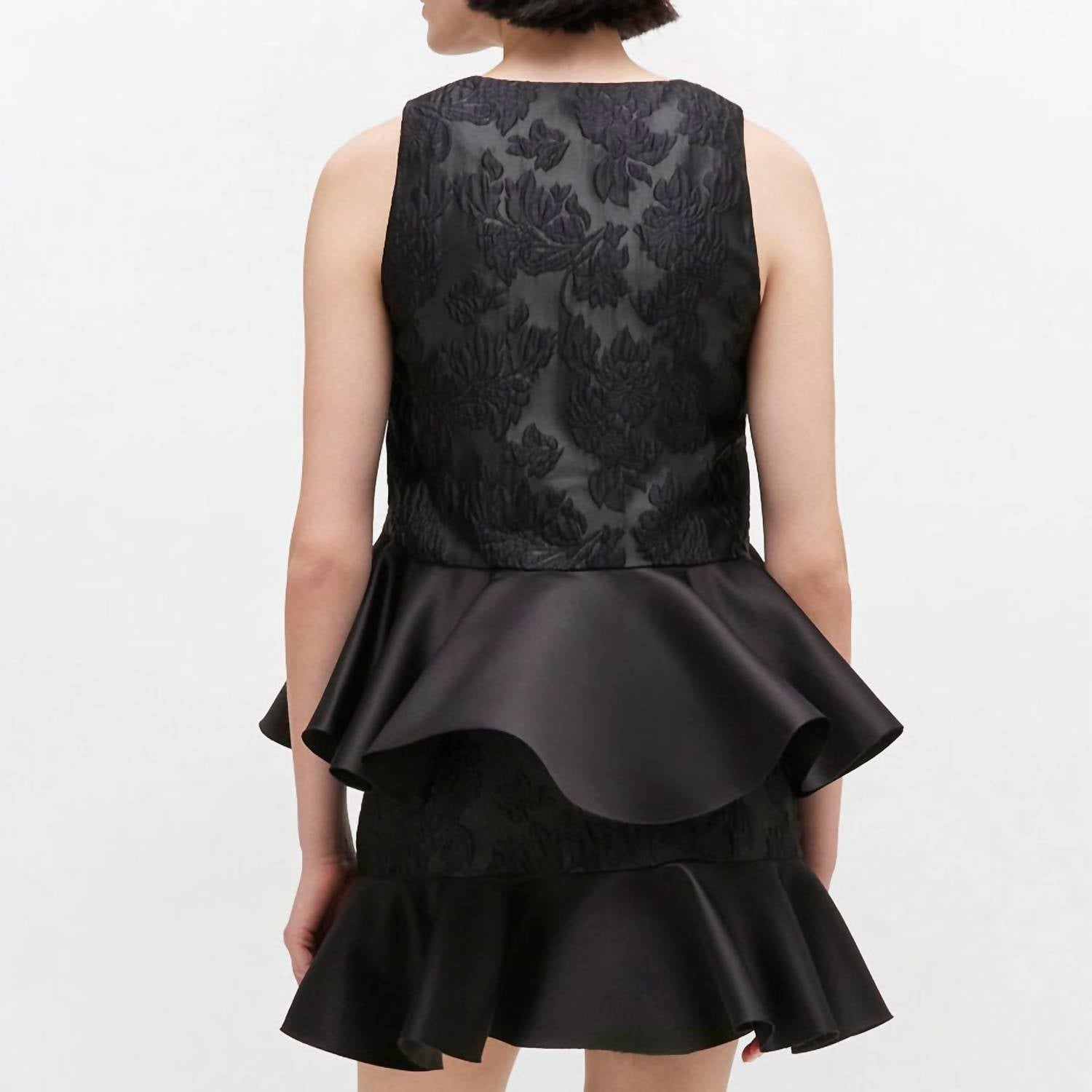 Ganni - Satin Cloque Sleeveless Peplum Blouse