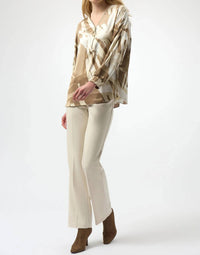 Joseph Ribkoff - Abstract Zip V-neck Satin Top