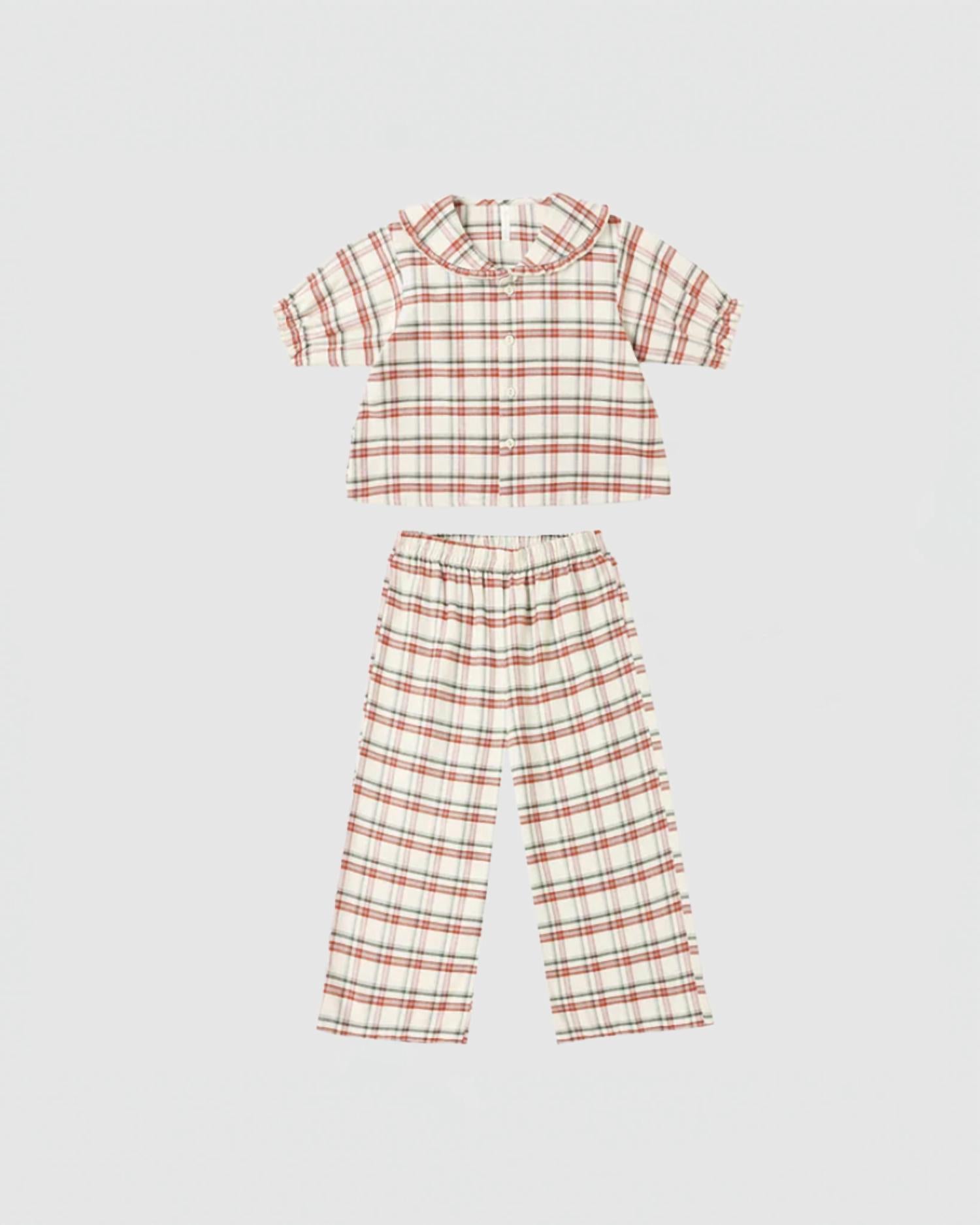 Rylee + Cru Kid's Ruffle Pajamas in holiday flannel - kids' sleepwear