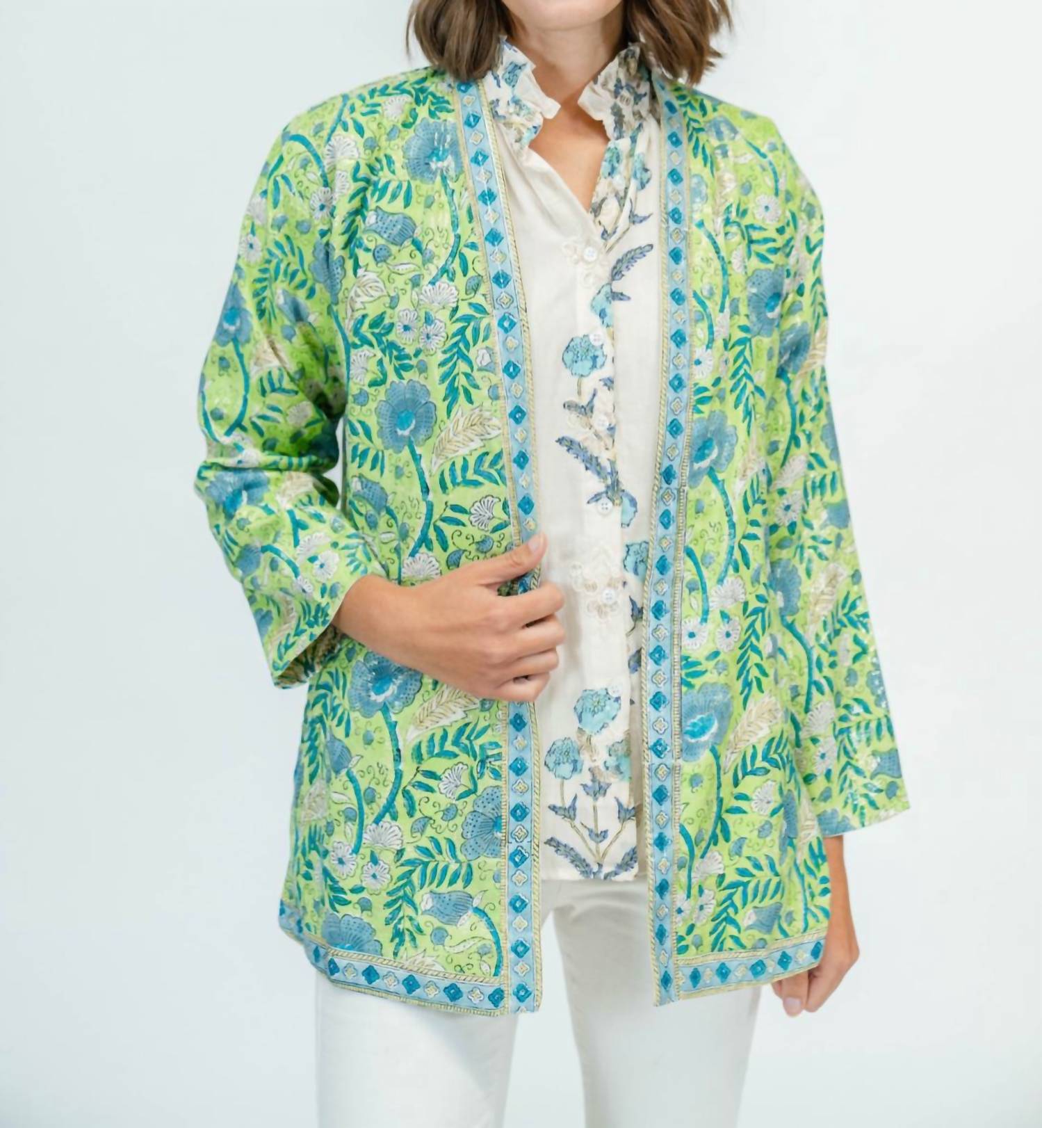 Clara the Label Anise Wrap Top in sweetgrass - women's blouse - detail view
