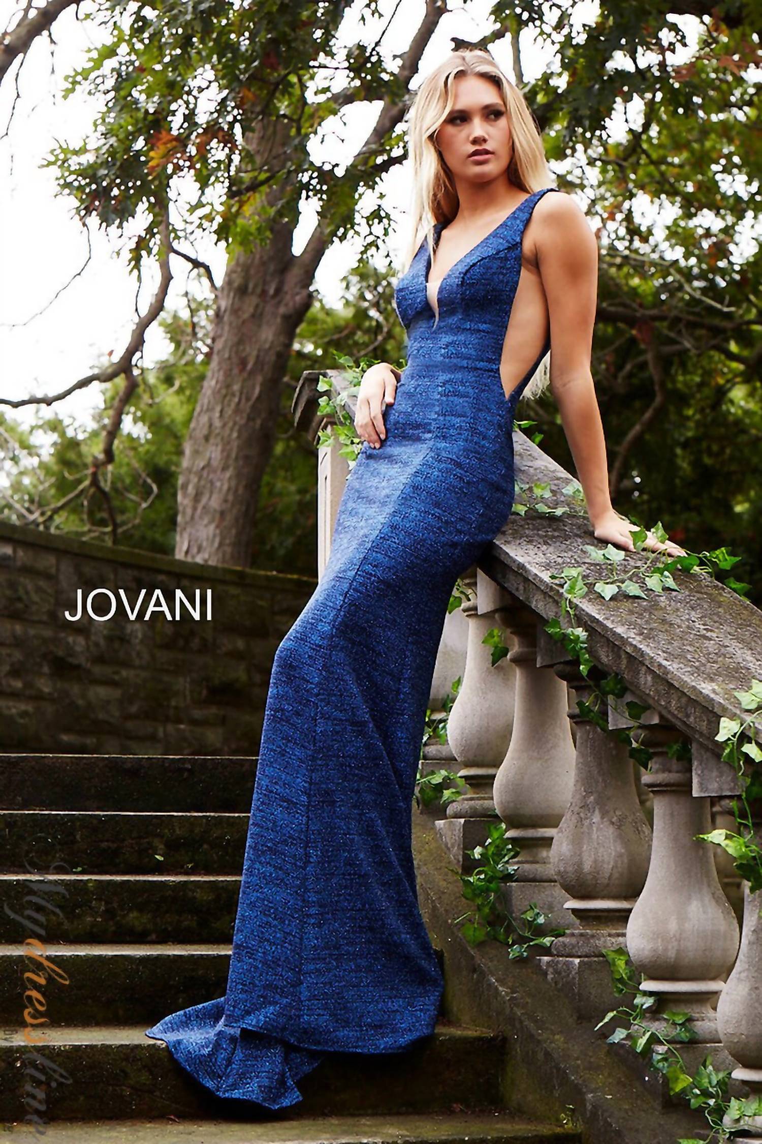 Jovani - Glitter Jersey Mermaid Gown With Low Back