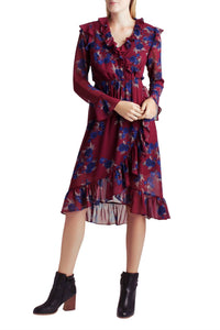 Kensie - Ruffle Hem Faux Wrap Dress