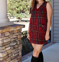 day + moon Sleeveless Tweed Plaid Dress in red - women's dress - alternate view