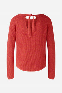 Oui Crew Neck Open-back Ribbon Tie Knit Pullover Jumper in pink orange - women's long sleeve top - view 4