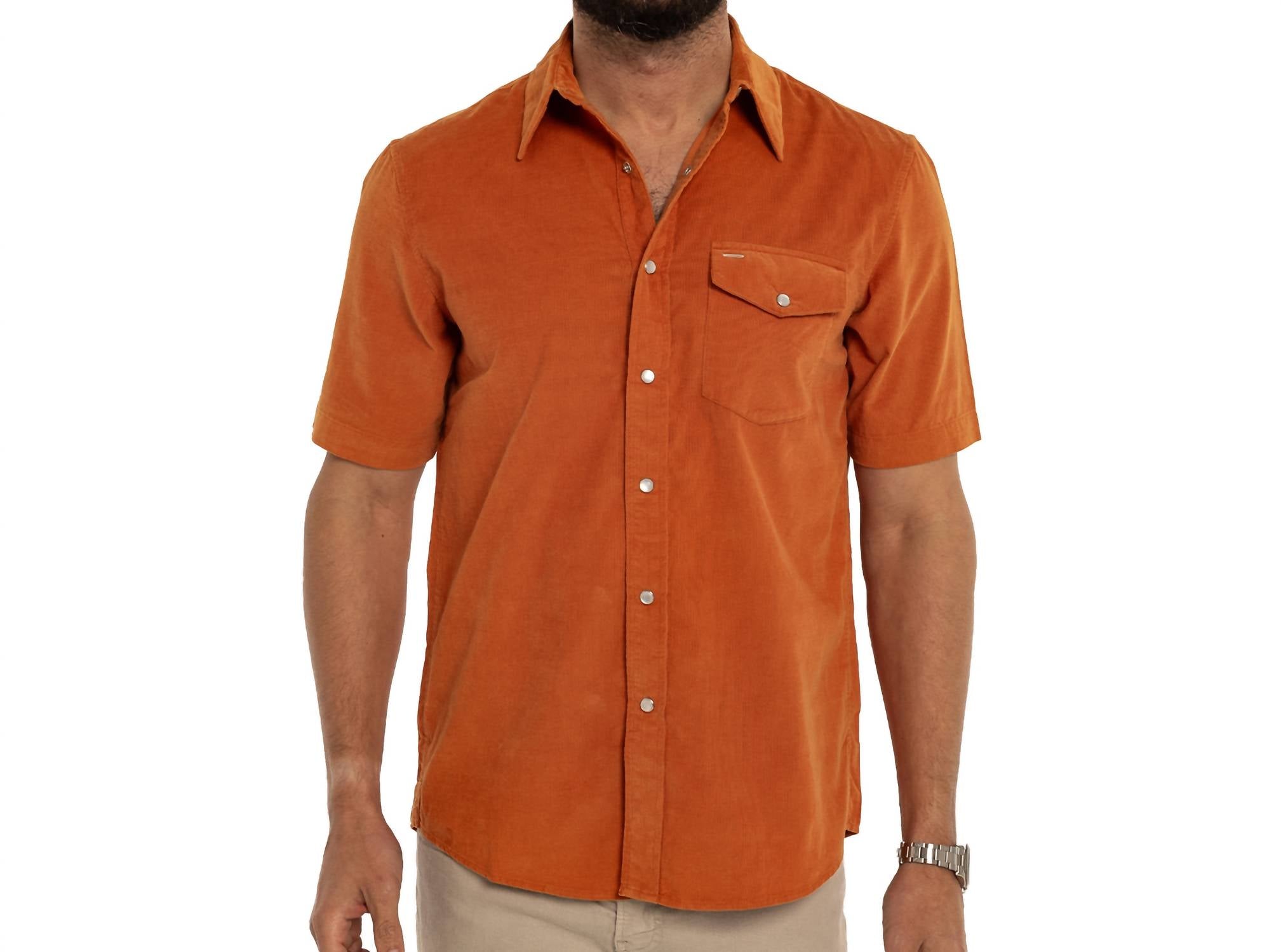 Criquet - Men's Short Sleeve Corduroy Pearl Snap Shirt