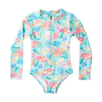 Prodoh - Girl's Palm Paradise Print Surf & Turf Zip Front Swimsuit