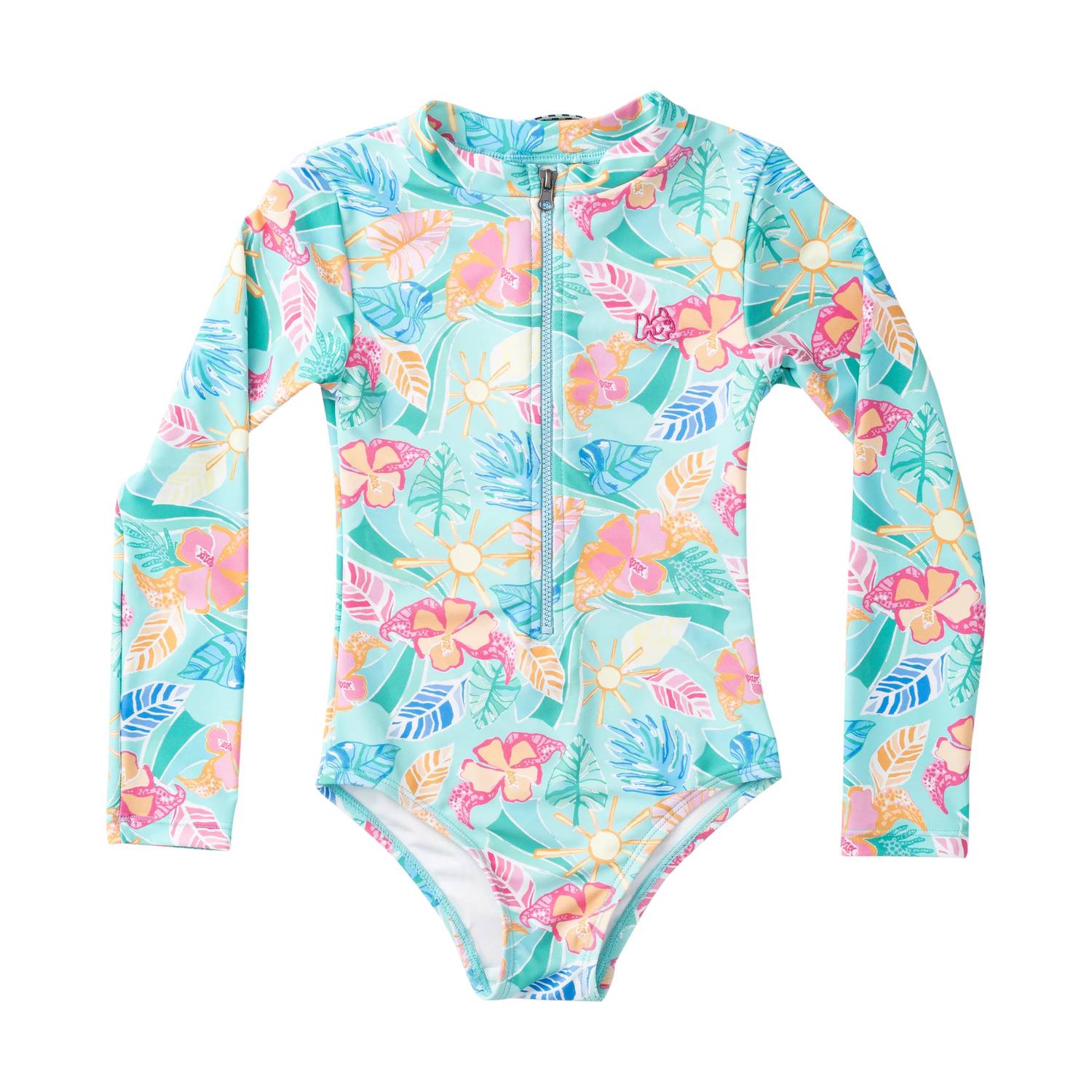 Prodoh - Girl's Palm Paradise Print Surf & Turf Zip Front Swimsuit