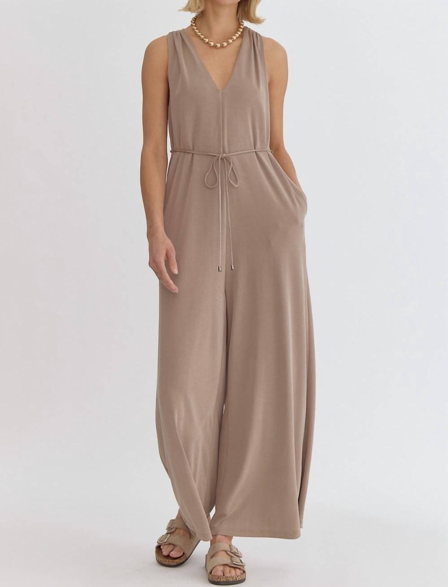 Entrousa Razor Back Jumpsuit in beige - women's pants