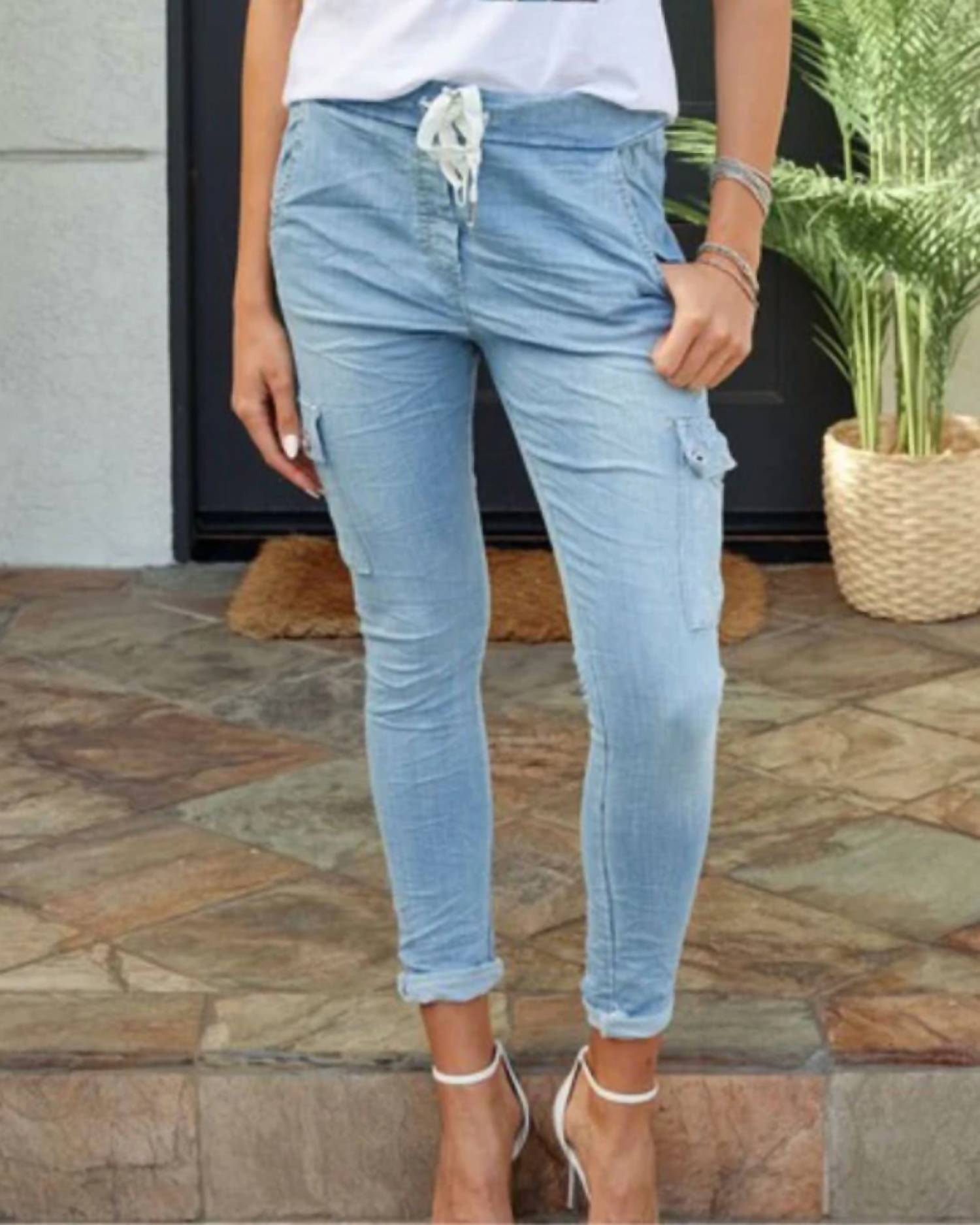 Venti6 - Sequin Pocket Crinkle Jogger Pants