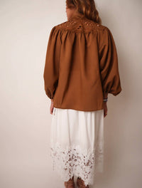 Beulahstyle - Eyelet Lace Long Sleeve Blouse