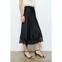 INA Fashion Silky Lace Hemmed Midi Skirt in black - women's skirt - alternate view