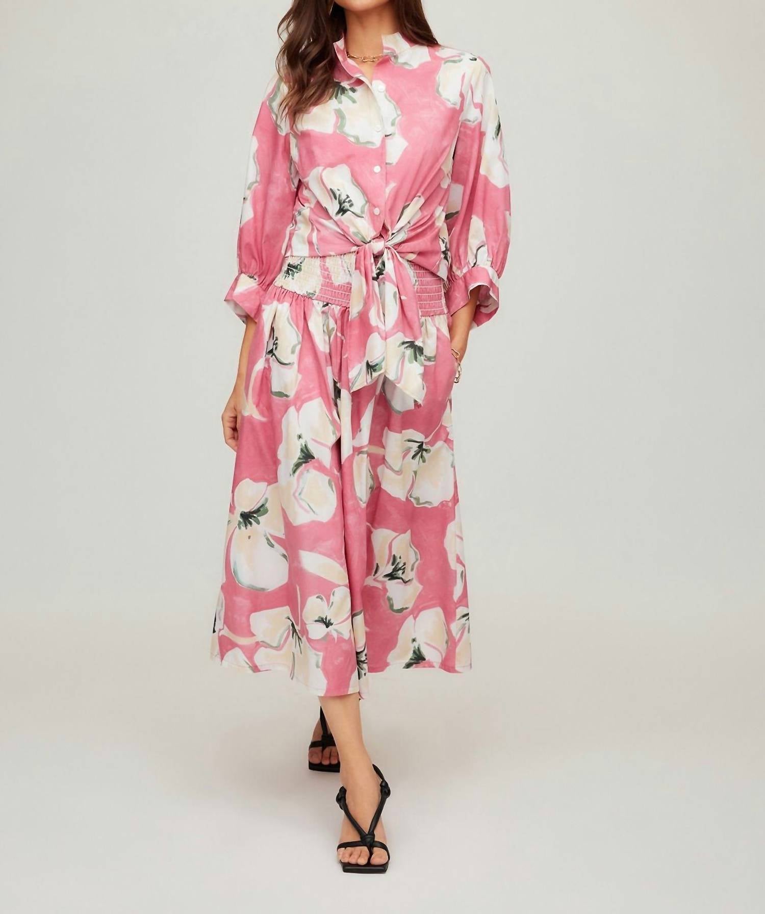 Fifteen Twenty Rhea Smocked Waist Maxi Skirt in floral print - women's skirt - detail view