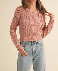 Nyland Shelly Crochet Knitted Cardigan Top in dusty rose - women's cardigan