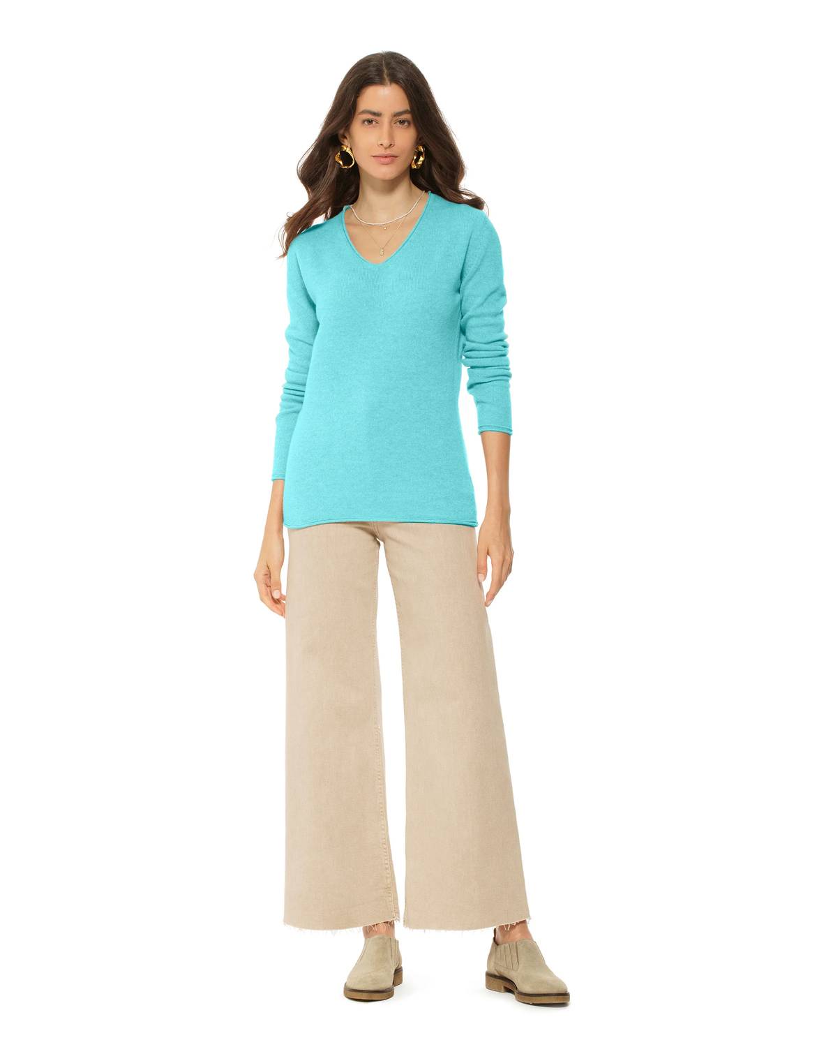 Monticelli Cashmere - Women's Ultra-light Cashmere V-neck Sweater