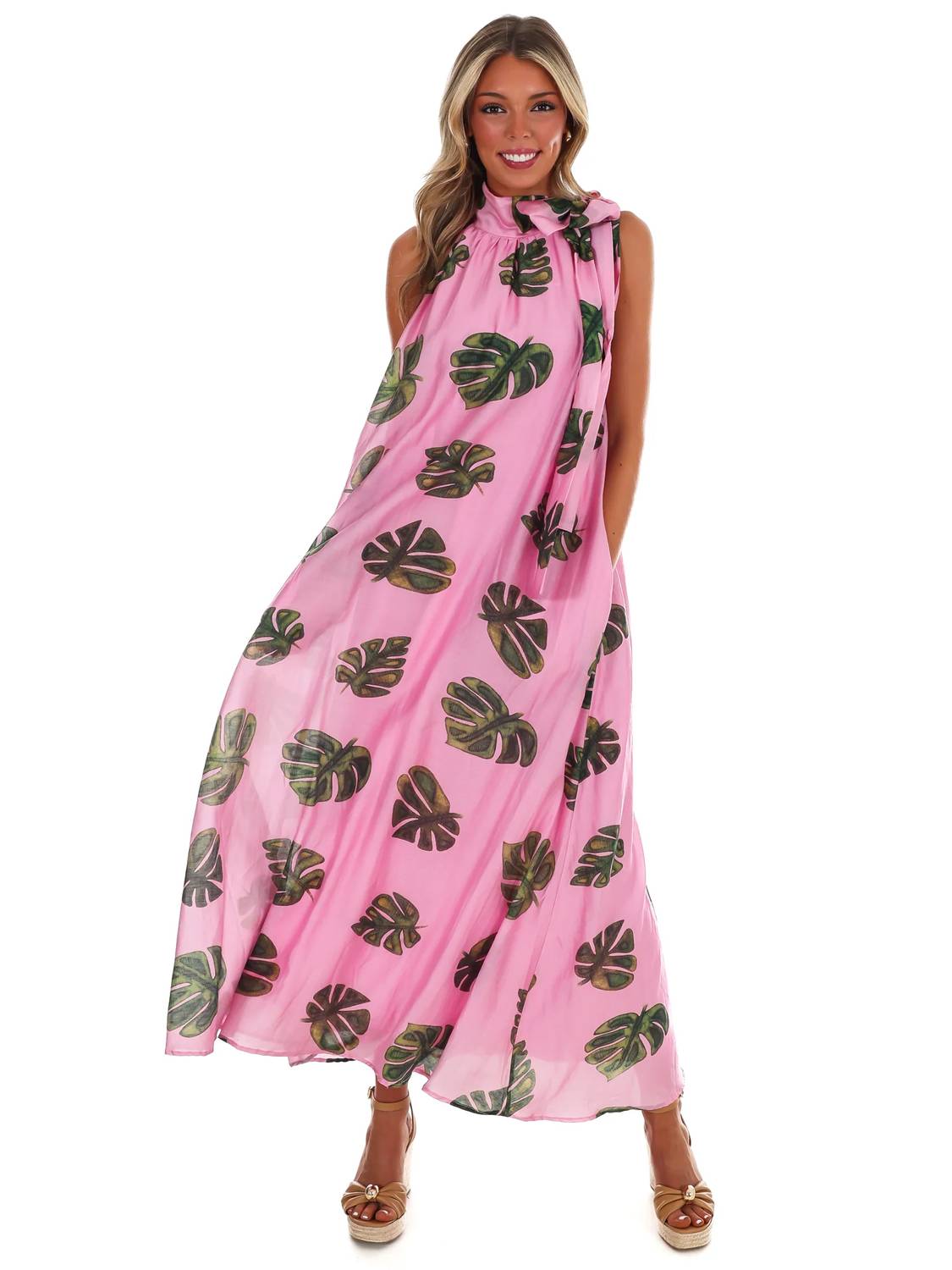 Entro - Palm Haven Halter Neck Maxi Dress
