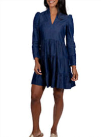 Sail To Sable - Dark Chambray Long Sleeved Dress