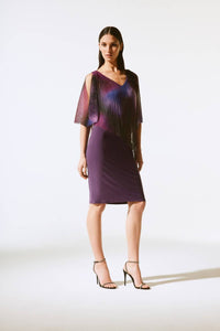 Joseph Ribkoff - Metallic Pleated Overlay Sheath Dress