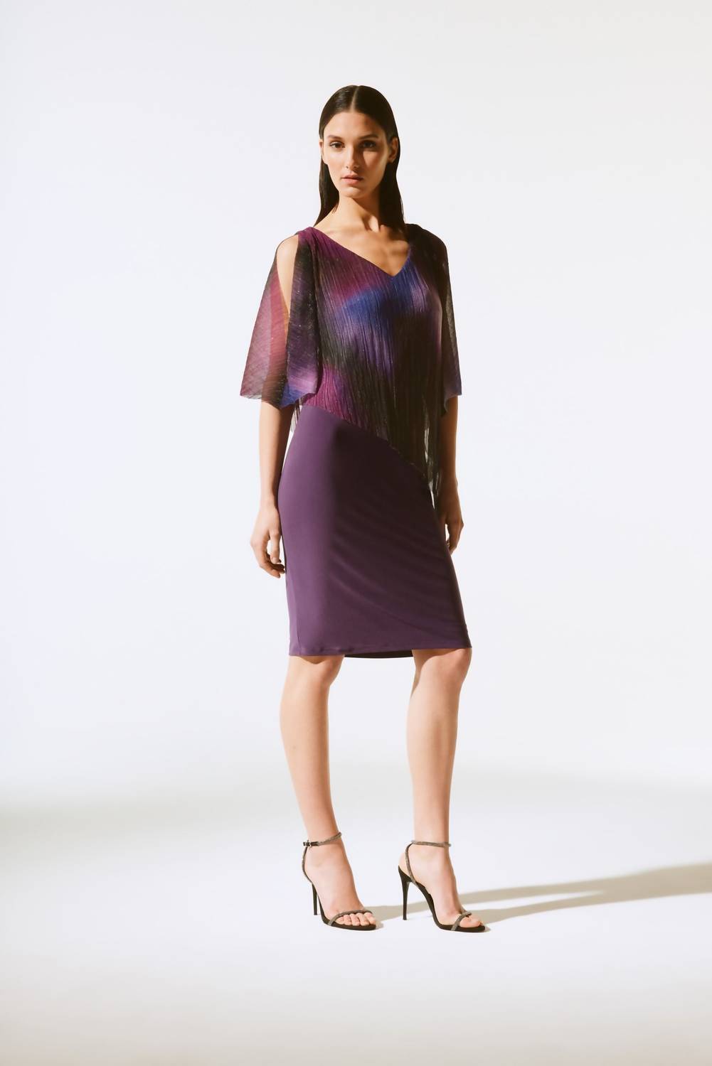 Joseph Ribkoff - Metallic Pleated Overlay Sheath Dress