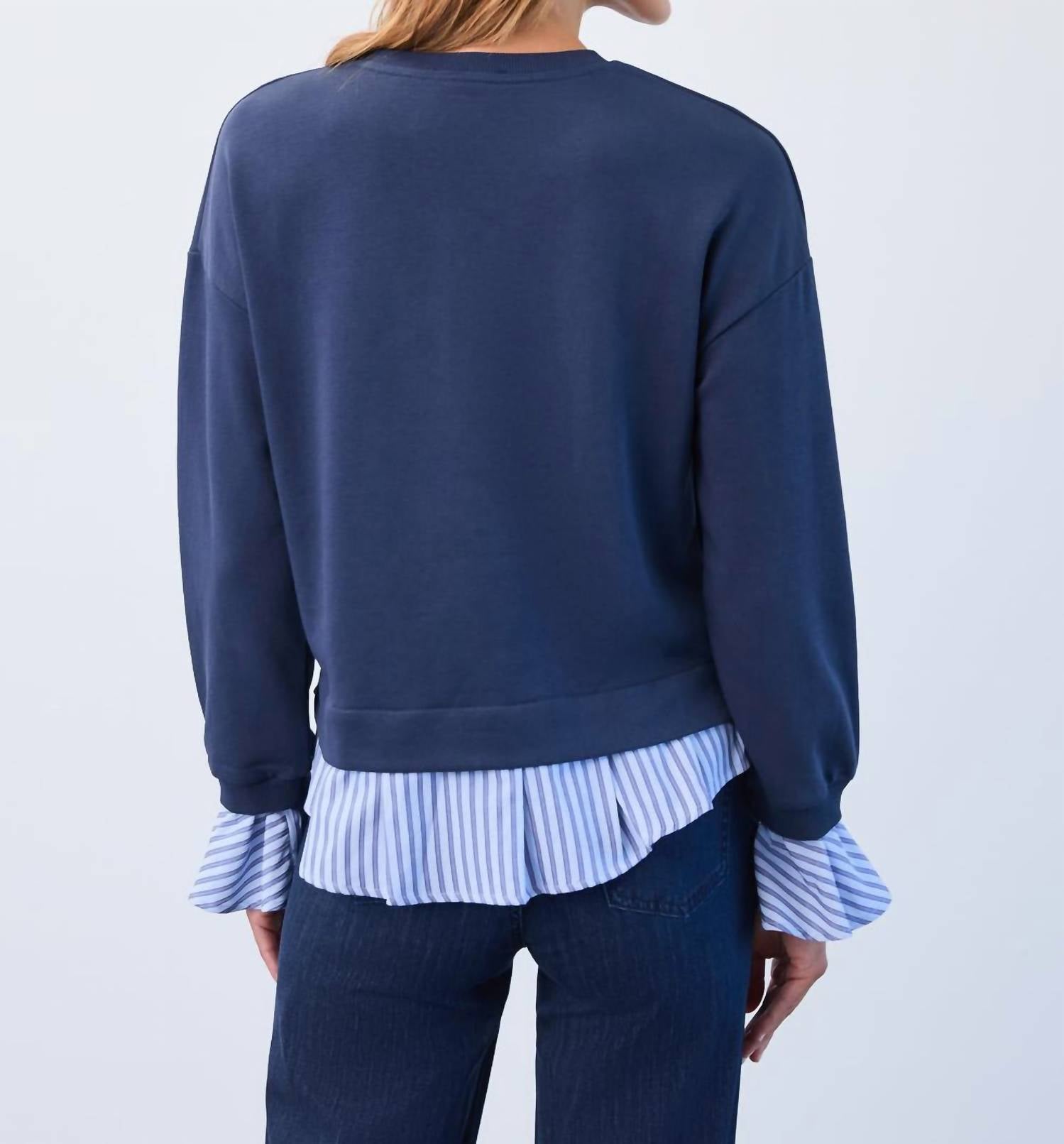 FDJ Long-sleeve Twofer Sweatshirt in navy - women's sweater - detail view