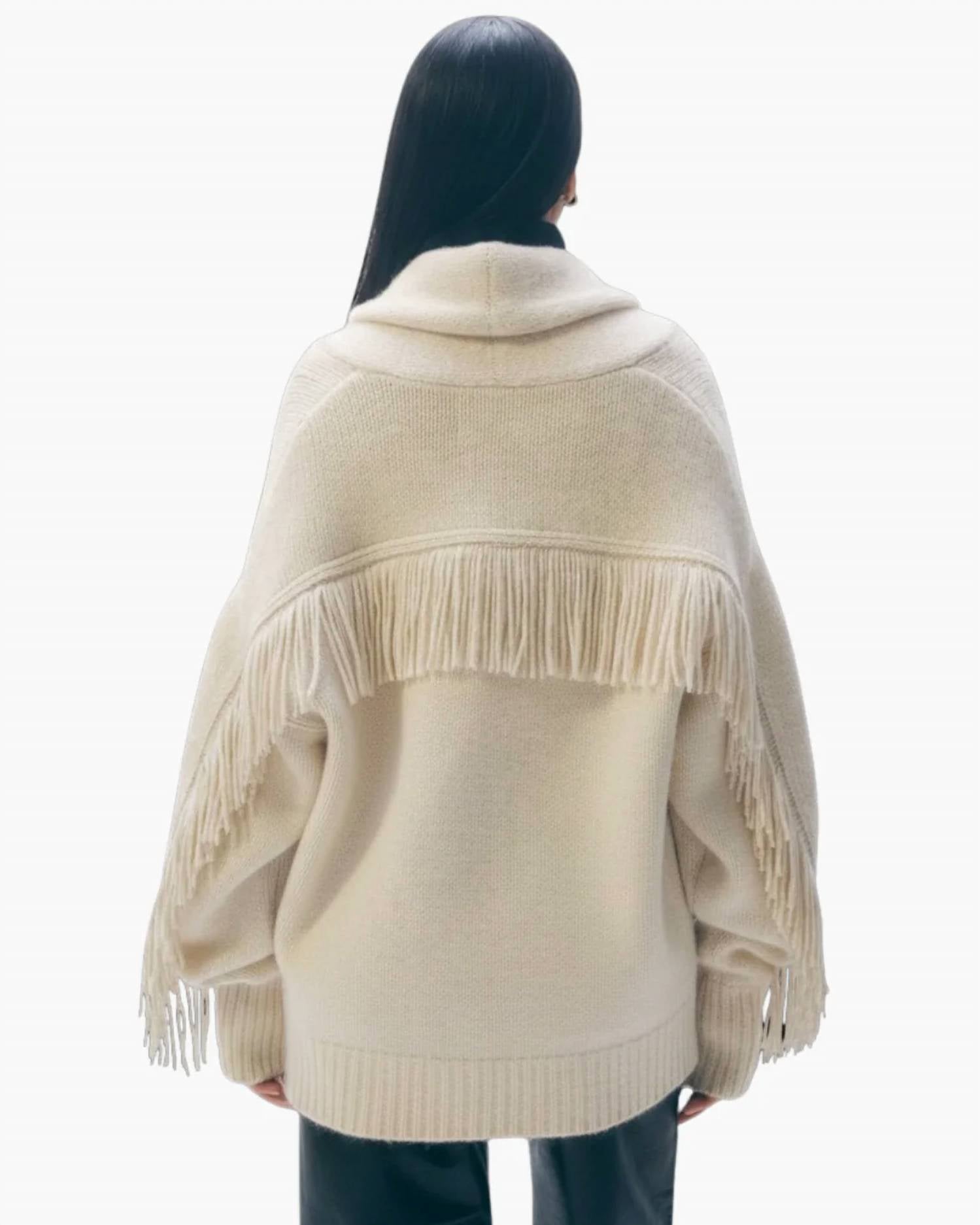 White + Warren - CASHMERE BLEND LUXE FRINGE COATIGAN