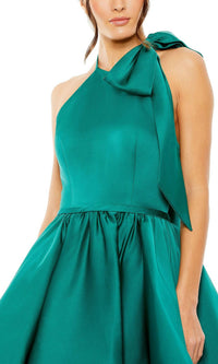 Ieena For Mac Duggal - Brocade Halter Bow Neck Sleeveless Full Skirt Mini Dress