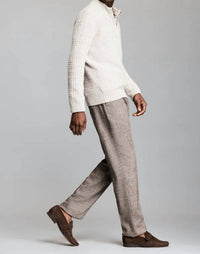 Billy Reid Basketweave Half Zip Sweater in oatmeal melange - men's sweater - detail view