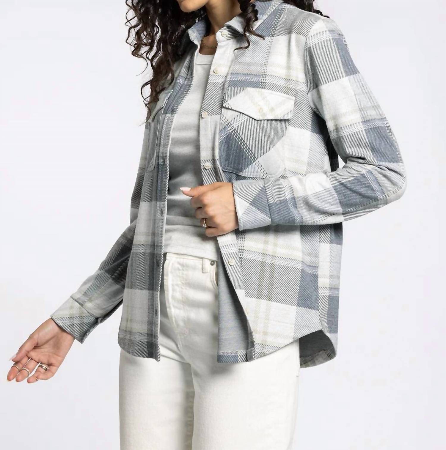 Thread & Supply Cassian Classic Collared Shirt in grey beige plaid - women's shirt - view 5