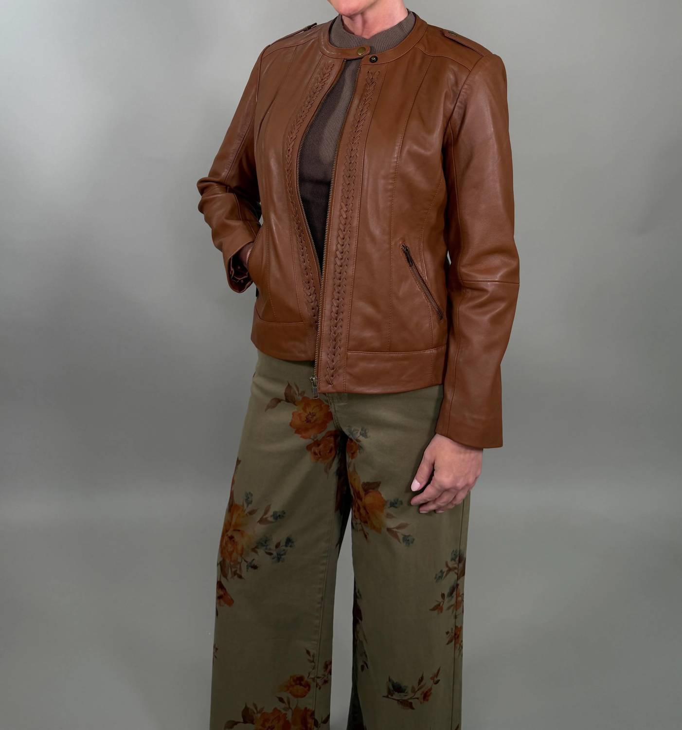 11 Uptown - Braided Detail Leather Jacket