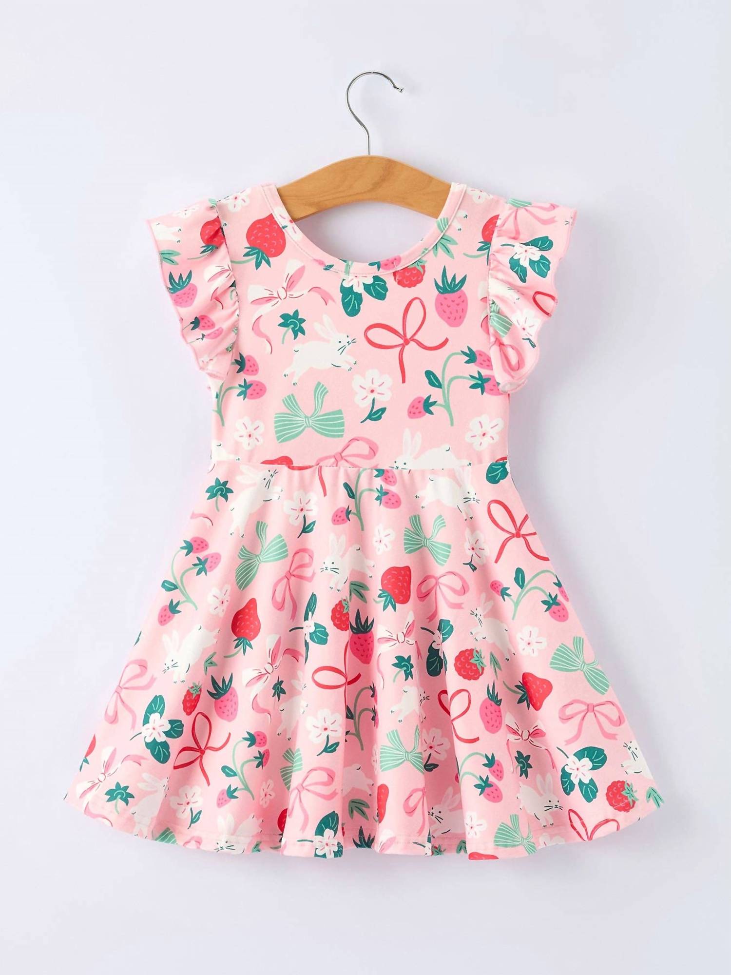 Rylee Faith Designs - Girls Strawberry Bunny Bow Print Dress